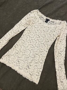 Moda International Cream Floral Sheer Lace Top